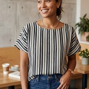 Madewell Black and White Striped Blouse